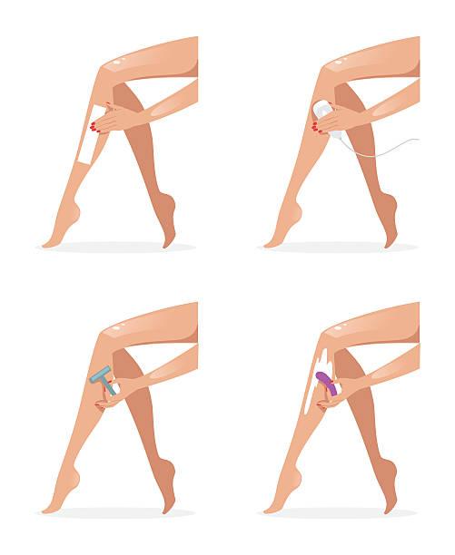 A person's legs with different types of hair removal

Description automatically generated